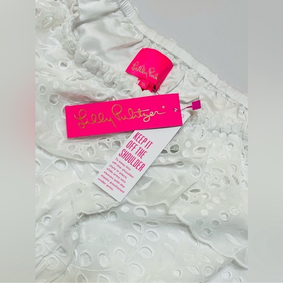 Lilly Pulitzer Off The Shoulder Midi Dress Size XL White Romantic Flounce Lace - Picture 10 of 12